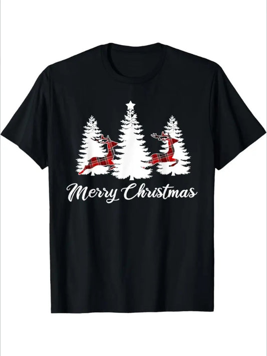 Christmas Shirt For Women Buffalo Plaid Reindeer Tree T-Shirt